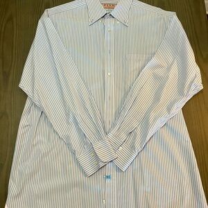 Thomas Pink Light Blue and Pink Striped Dress Shirt 16.5/35 Oxford